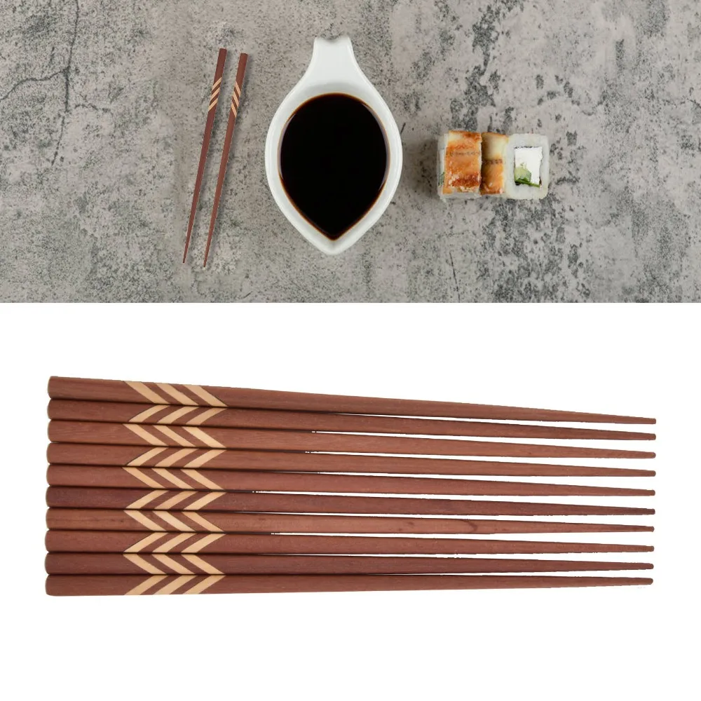 

5 Pairs Wooden Retro Chopsticks Diagonal Stripe Mold Resistant Table Chopsticks Exquisite Anti Slip Household Chopsticks