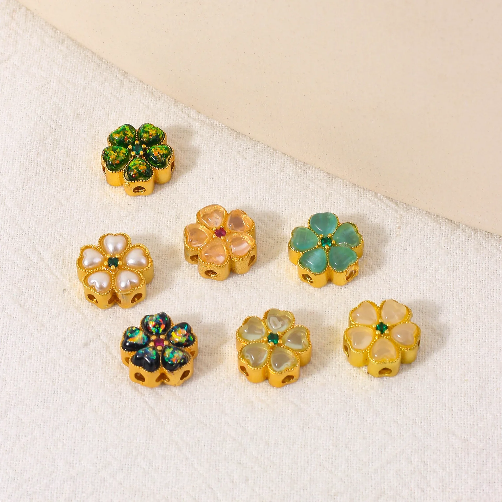 5 Pieces Copper Gold-plated Cat's Eye Crystal Spacer Beads DIY Pearl Bracelet Necklace Hand String Jewelry Accessories Wholesale