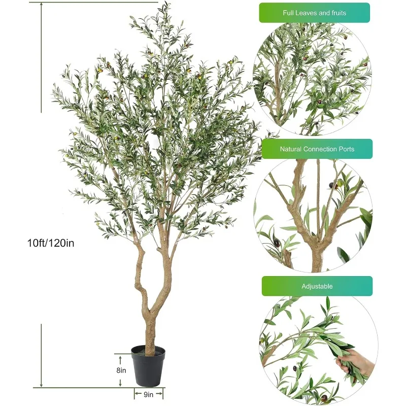 Tall Faux Olive Tree，Realistic Potted Silk Artificial Olive Tree， Big Fruits for Home Office Living Room Stairs Patio Decor.