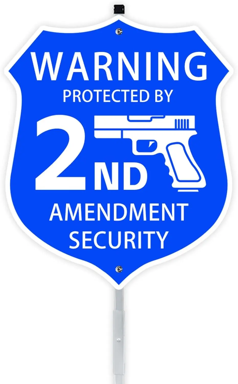 

9" x 28" Shield-Shaped Security Sign with Stake, Gun Graphic & No Trespassing Warning for Home Yard Protection