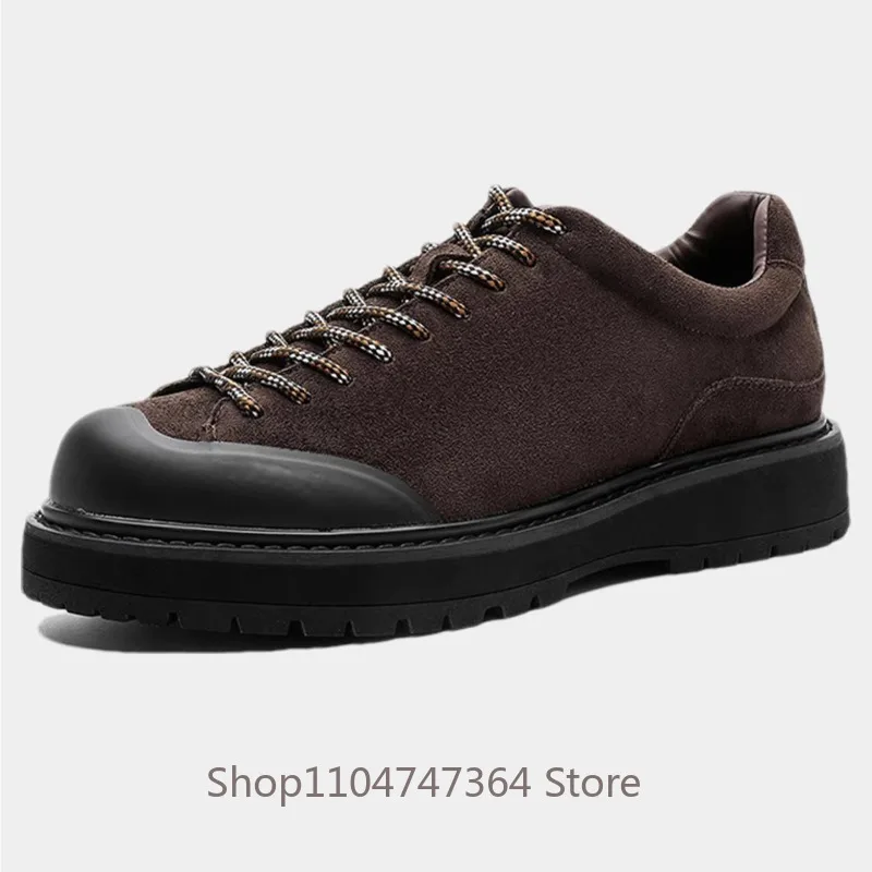 Retro Design Fashion Lace Up Casual Work Derby Shoes Men's Outdoor Hiking Thick Sole Sport Shoes Male Sneakers Cowhide