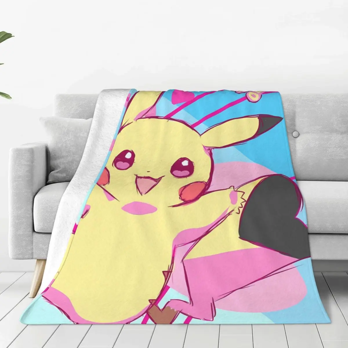 Poke-mon Pikachu Blanket Super Soft Funny Plush Throw Blanket For Bedroom Travel Office Flannel Bedspread Bed Cover