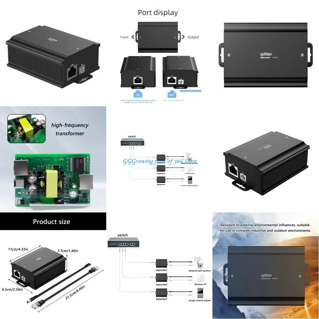 

H9EB Gigabit POE Splitter 48V Step Down To 12V 6A Durability Metal Case Compatible for Cameras and Networking Devices