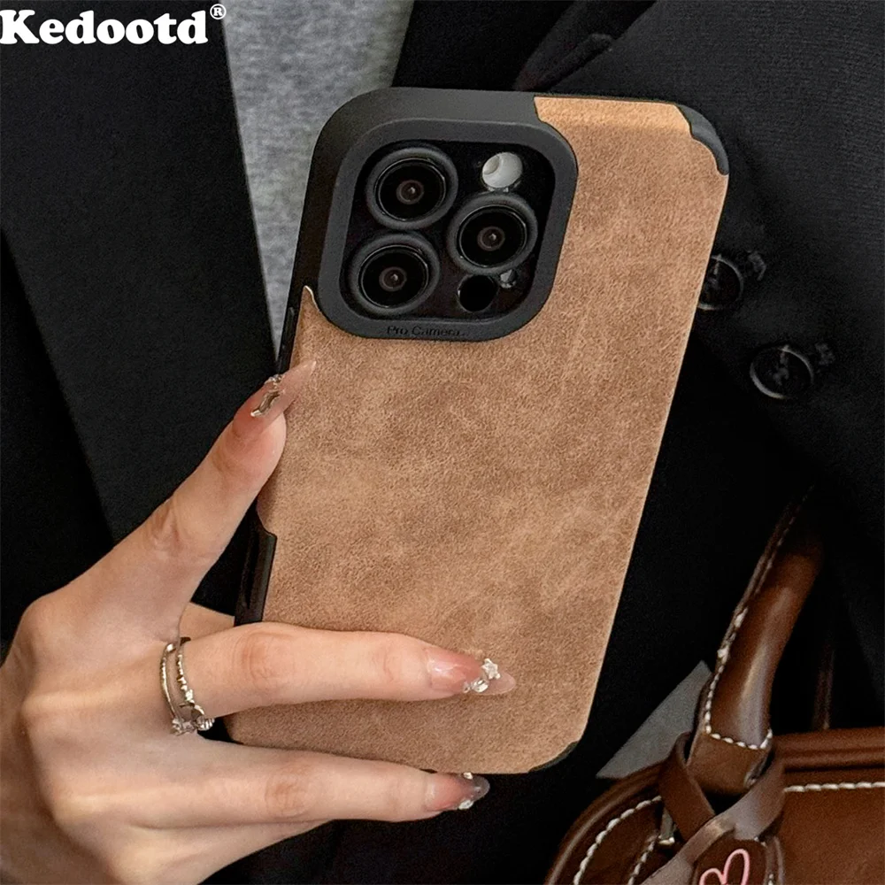 Luxury Matte Suede Leather Phone Case For iPhone 16 15 14 13 12 11 Pro Max Plus Frosted Cortex Shockproof Soft Silicone Cover