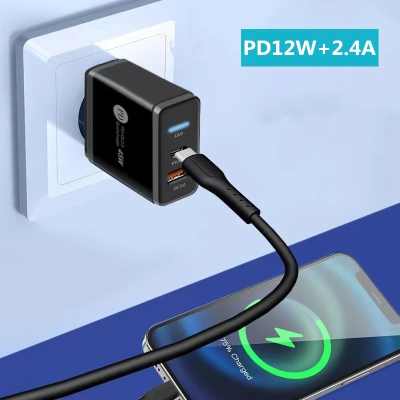 12 واط PD شاحن الهاتف المحمول 2.4A LED شحن رئيس مناسبة لابل 17 هواوي Xiaomi شحن سريع رئيس شاحن السفر 2026