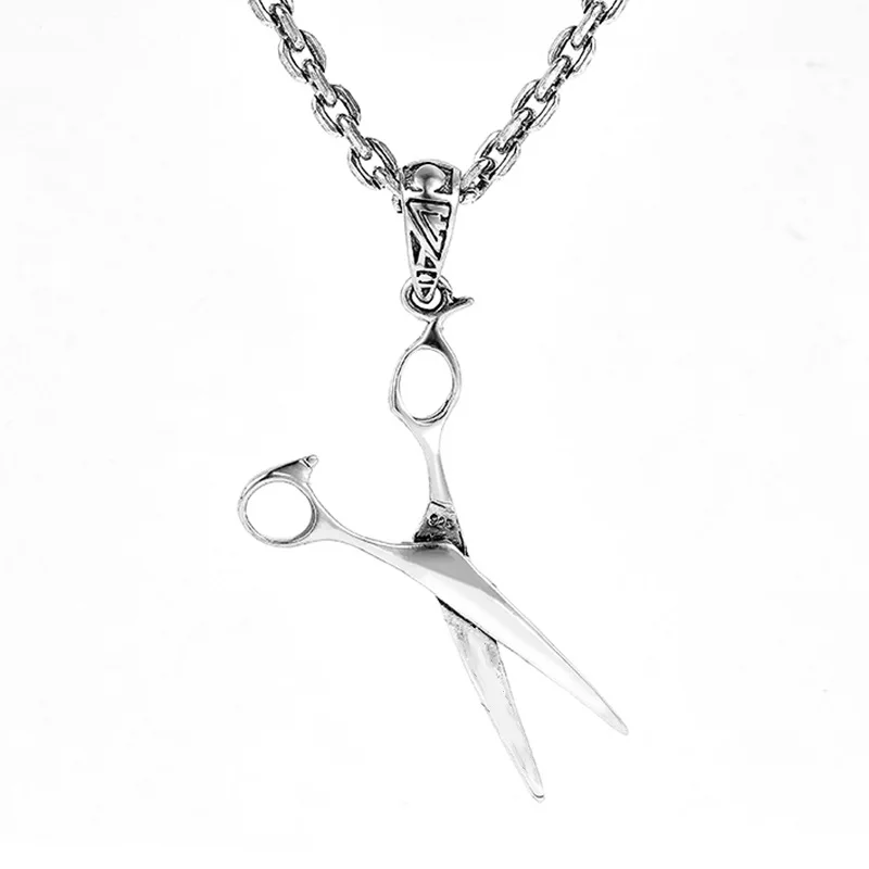 New hair stylist Scissors pendant necklace Indian retro personality men and women Thai silver pendant gift