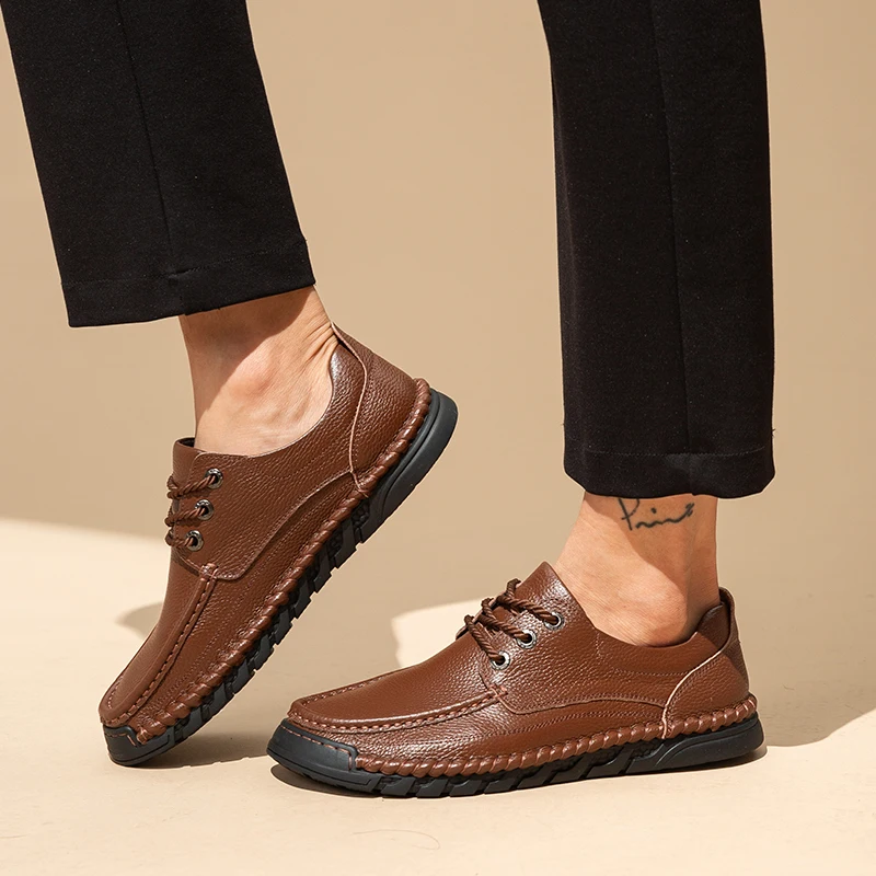 

Comfort Casual Design Men Leather Shoes Branded British Style Business Formal Leather Shoes Flat Bottomed Anti Slip Driving Shoe