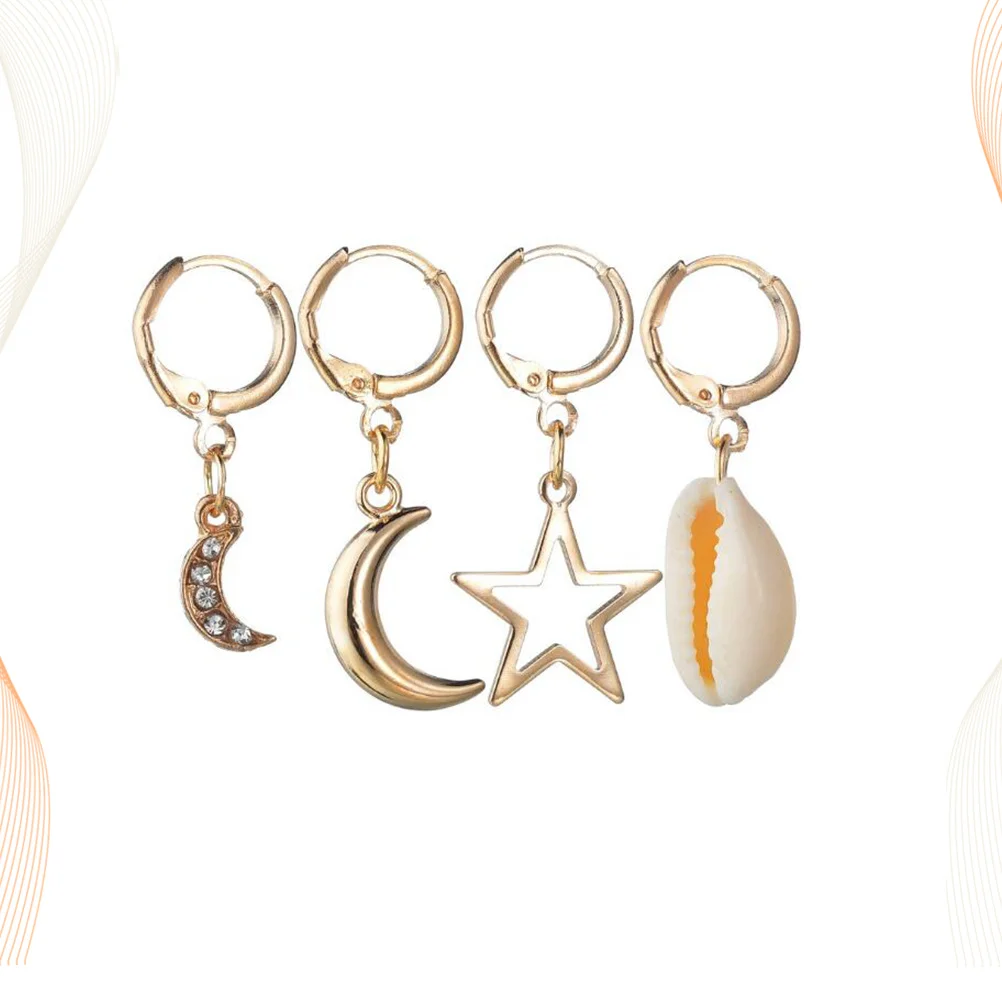 

2Pair Star Moon Earrings Fashion Shell Ear Accessories Creative Elegant Dangler for Women Jewelry Perfect for Everyday Party