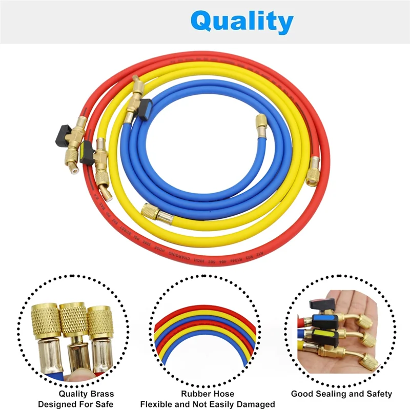 

A026-1.6M Refrigerant A/C Charging Hoses With Ball Valves HVAC 1/4In SAE Fit For R134A R12 Coolant Adding And Air Condition