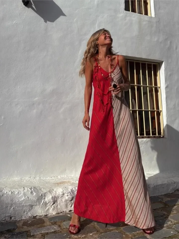 Summer Boho For Women Dress Fashion Spaghetti Strap Elegant Loose Casual Office Party Holiday Dresses Robe Femme Women Clothes