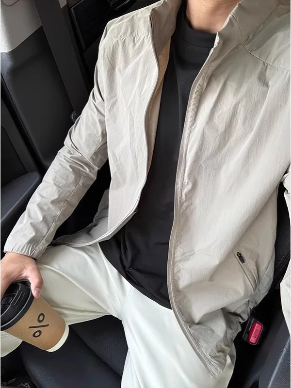 

Мужское летнее спортивное пальто в стиле ретро в стиле ретро, UPF50, защита от солнца, легкое лоскутное пальто с воротником-стойкой, тихое облегающее пальто