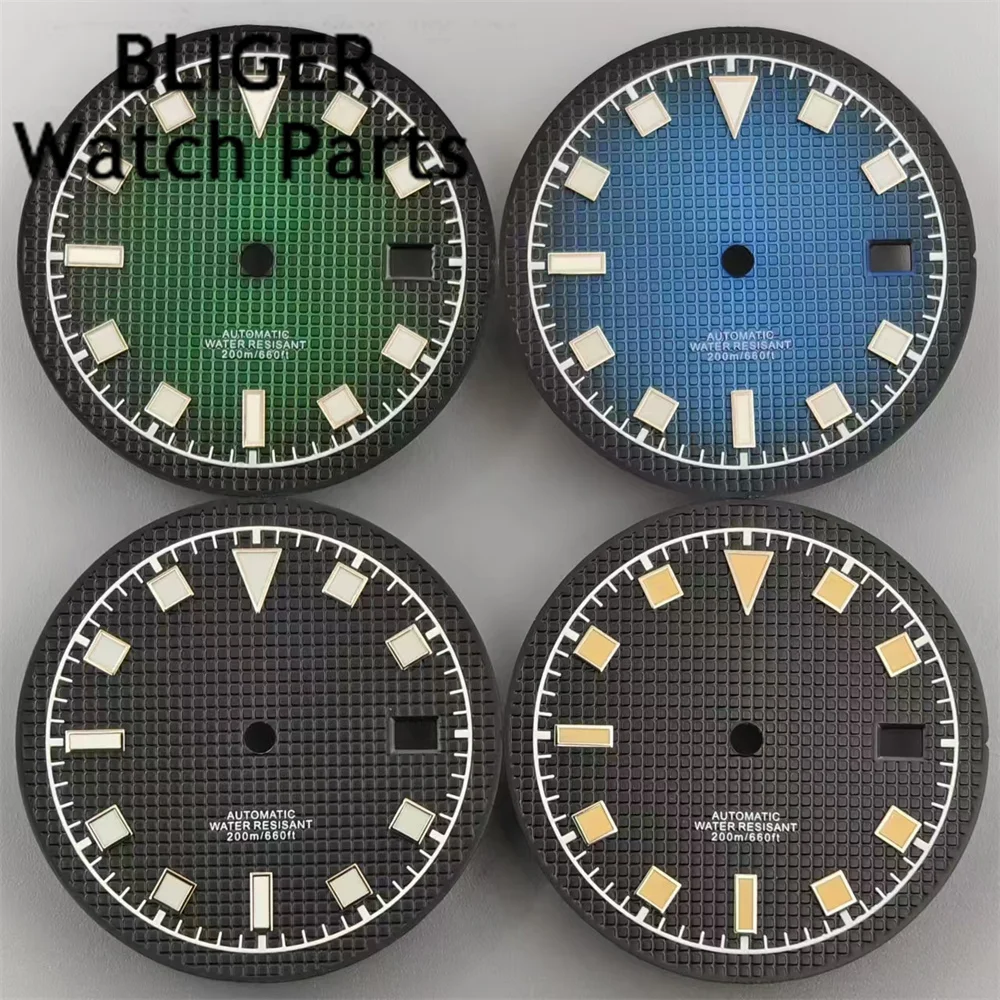 

BLIGER 33.5mm Watch Dial Black Green Blue Dial Green Luminous Fit NH35 Movement