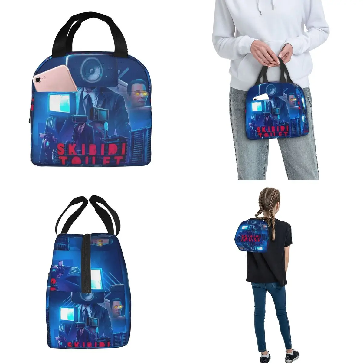 Skibidi Toilette isoliert Lunch pakete Kühltasche Lunch Container Anime Cartoon Kameramann Titan tragbare Lunchbox Tote Food Bag