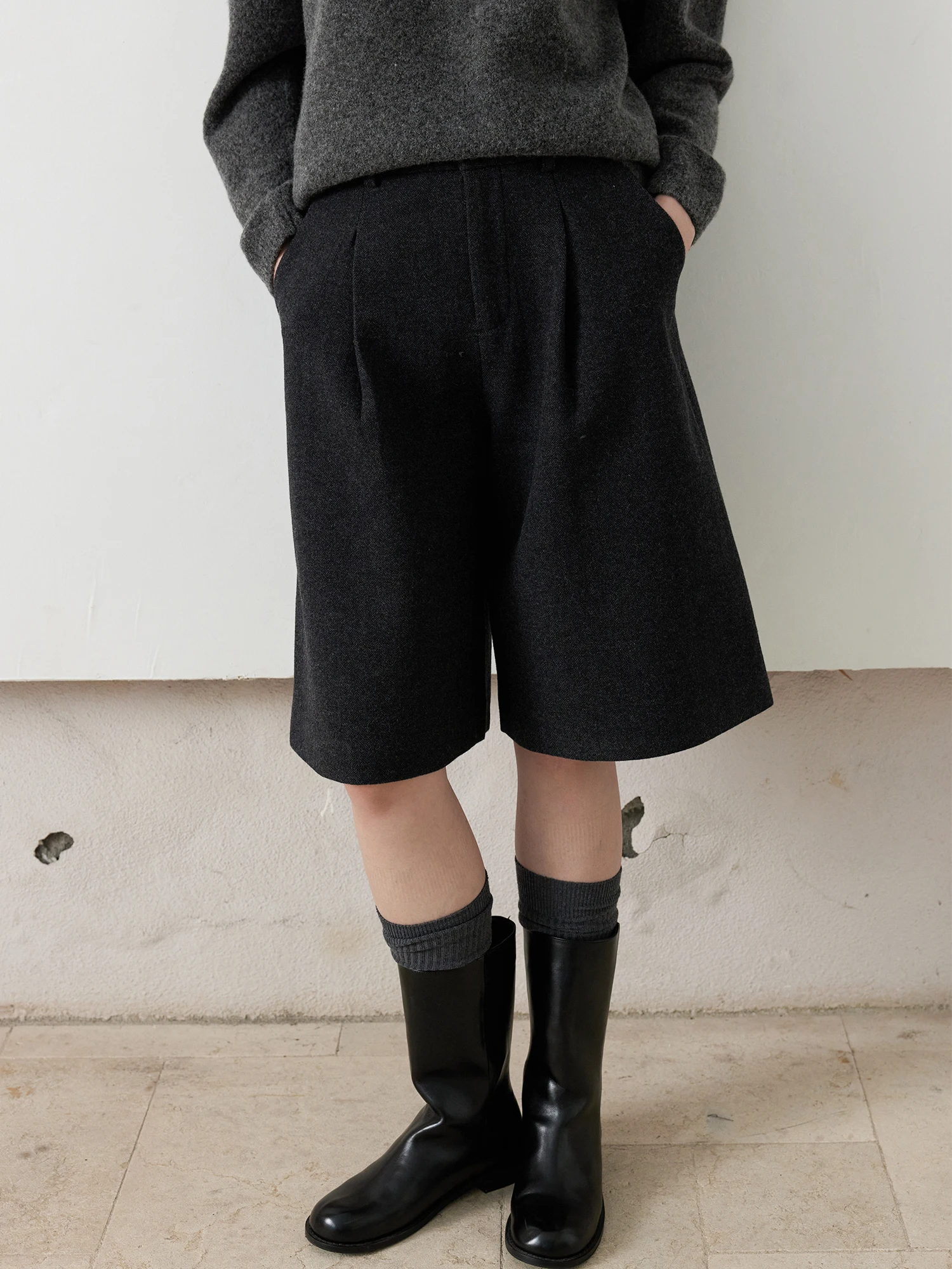 

Модные женские повседневные широкие брюки миди из утолщенной шерстяной ткани с завышенной талией