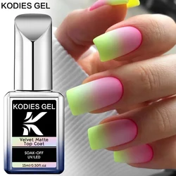 KODIES GEL Velvet Matte Top Coat UV Gel Nail Polish 15ML Frosted Semi permanent UV Matt Top Gel Finish Sealer for Manicure Nails