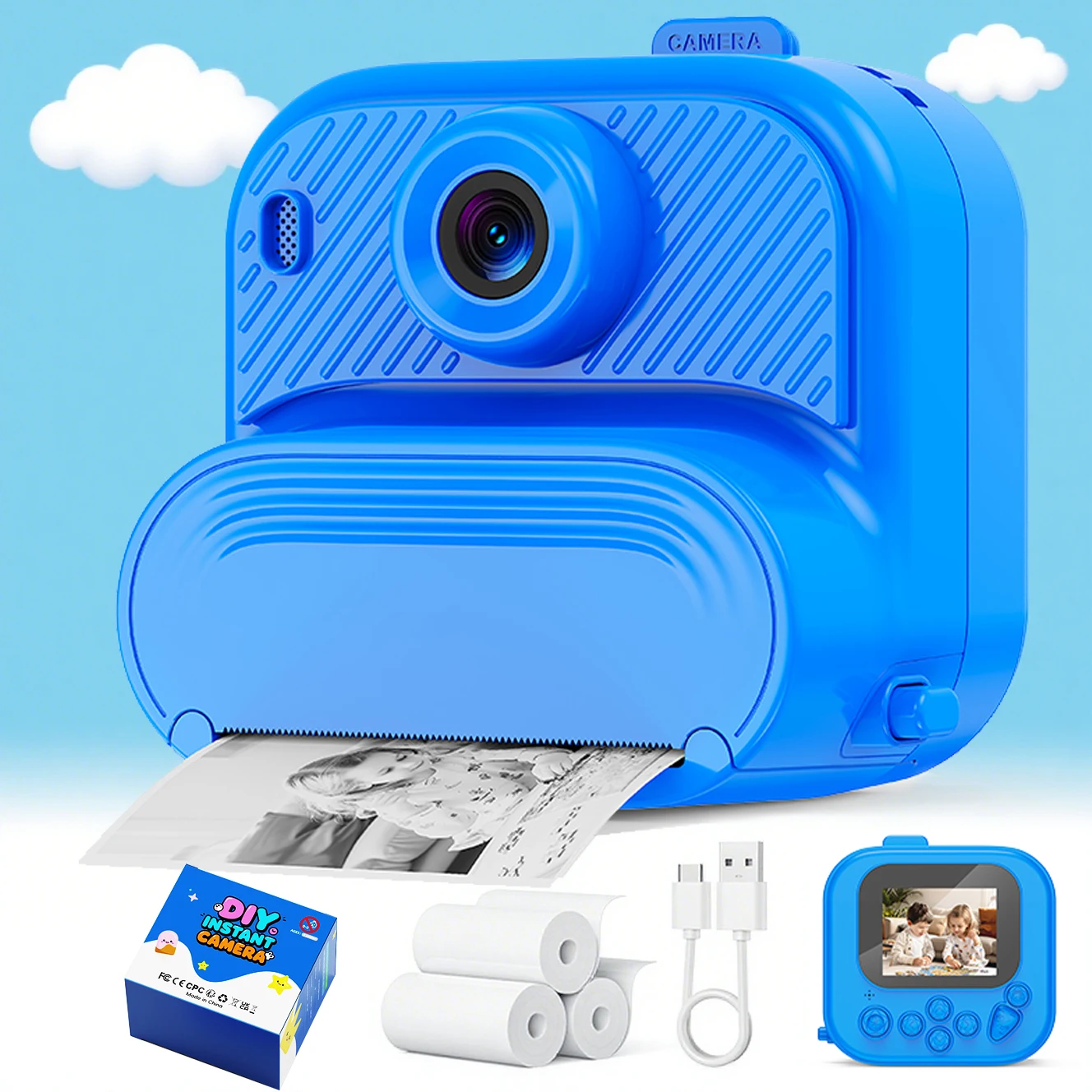 48MP Digital Camera for Kids with Print Function 1080P HD Instant Camera Christmas Gifts Birthday Toy for Girls Boys Aged 4-12