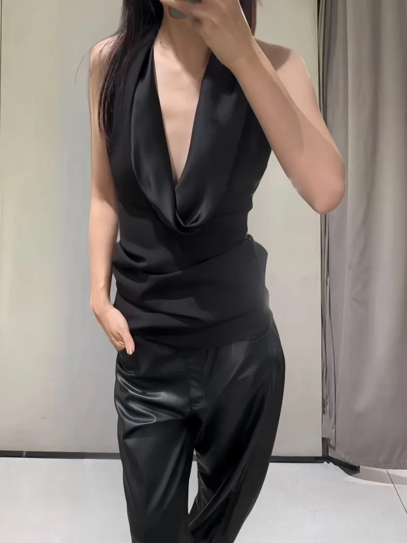 

Summer New Product: Women's Butterfly Knot Decoration, Hanging Fold Fashion, Neck Collar, Silk Texture Top
