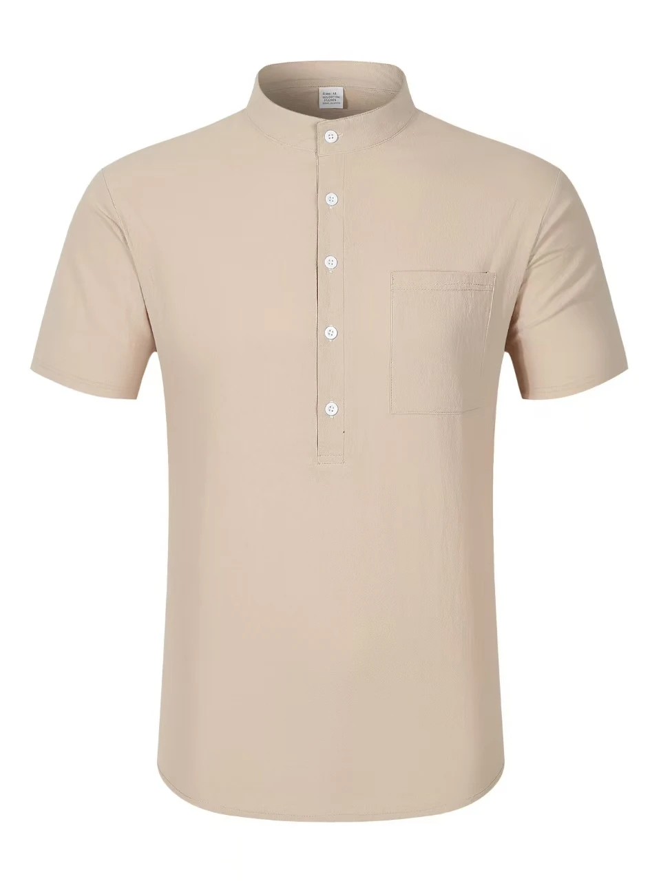 Set katun dan linen pria musim panas kemeja Henley kasual lengan pendek + celana kaki lurus longgar set dua potong warna solid