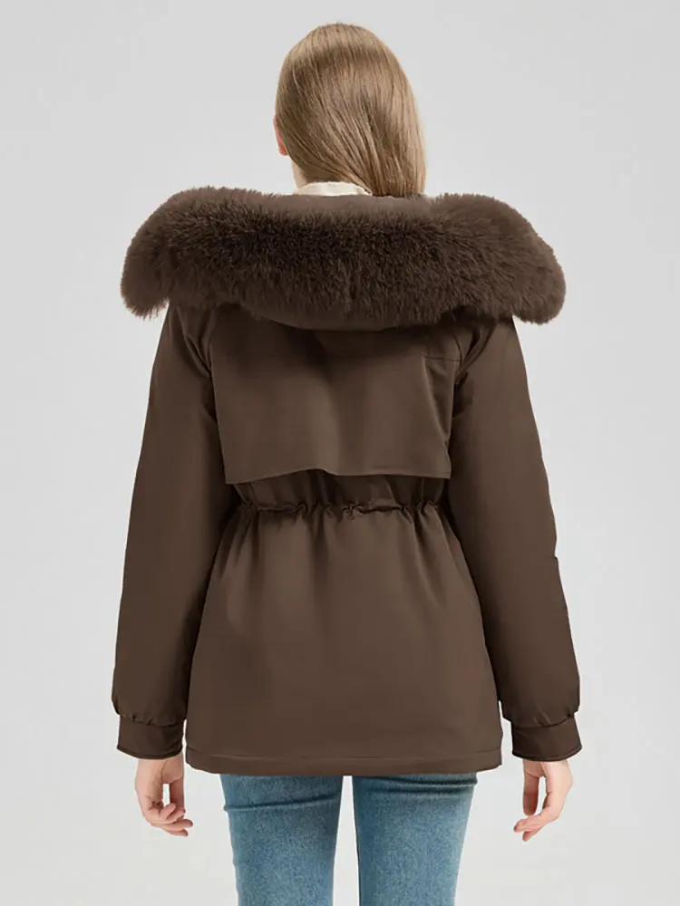 Vielleicht Nuova giacca invernale da donna spessa Parka Piumino in cotone Cappotto lungo casual Fodera in lana Parka caldo con cappuccio Capispalla