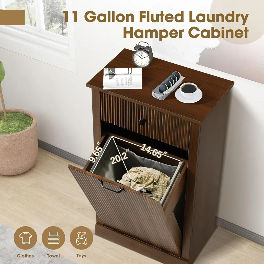 خزانة سلة غسيل خشبية حديثة مع درج، سعة 11 جالونًا، خزانة سلة المهملات المخفية #5