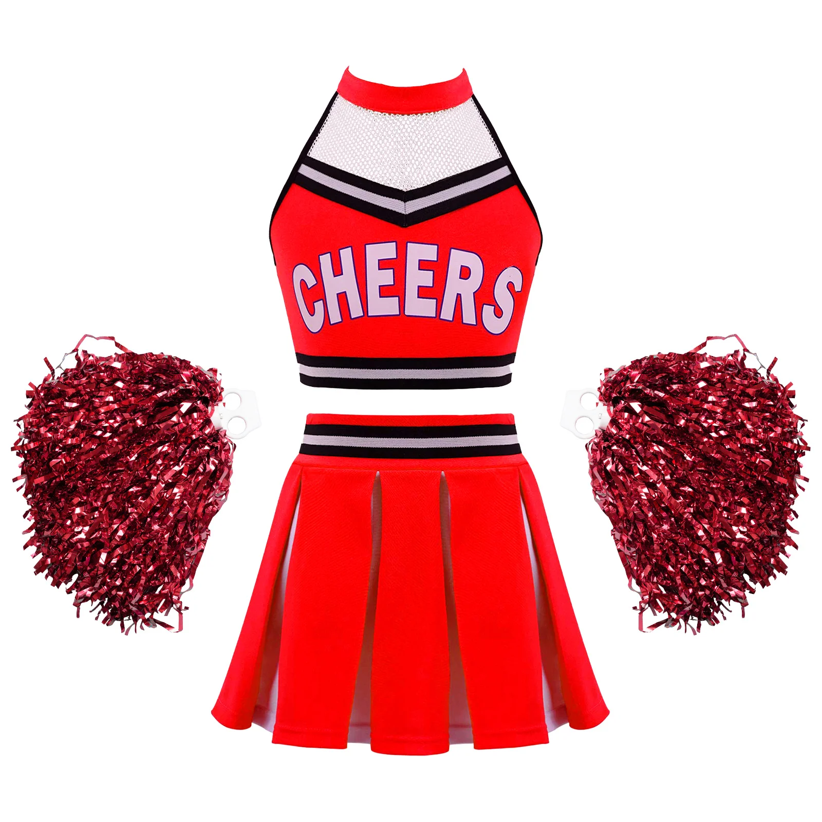 

Kids Girls Cheerleader Cosplay Costumes Cheerleading Uniforms Competition Dancewear Cheerlead Crop Tops with Skirt Flower Ball