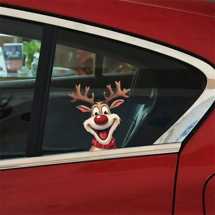 Christmas New Car Window Sticker, Side Window Bumper Sticker, New Year's Smile Elk Car Glass Decoration Sticker