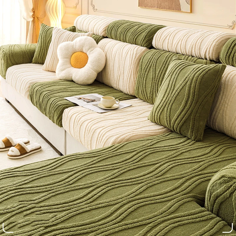 

Stretch Plush Sofa Cover All Inclusive Universal Cover Winter Thickened Warm Living Room Sofa Cushion Protection Sofa Hat Cover
