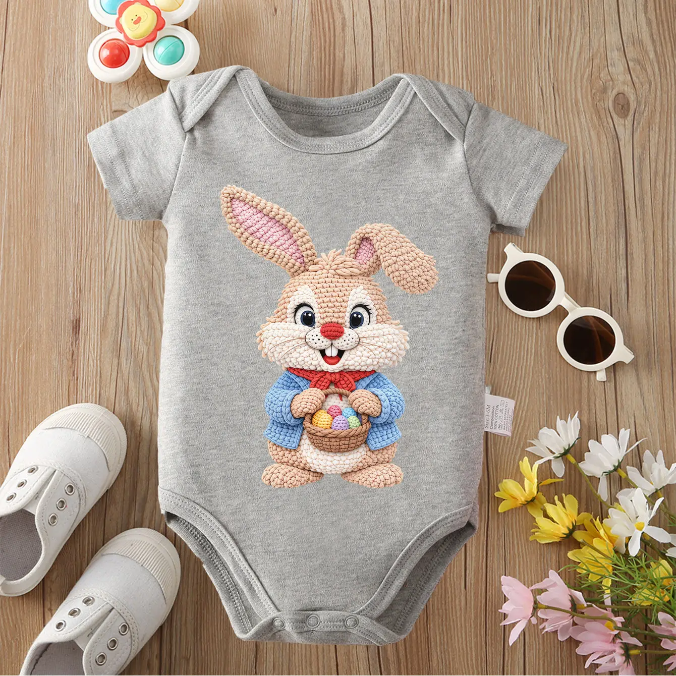 Reiner Baumwoll-Bodysuit mit Aufdruck für Babys zum 1. Ostern/Frohe Ostern, Bequemer Strampler für Babys von 0 bis 12 Monaten, Neugeborenen-Kleidung