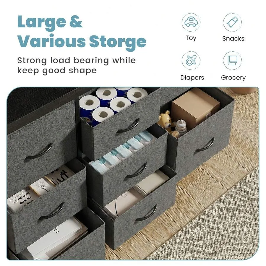 Sweetcrispy 7 Drawer Fabric Dresser, Clothes Organizer Storage Tower For Bedroom Chest Of Drawers With Wooden Top, Metal Frame