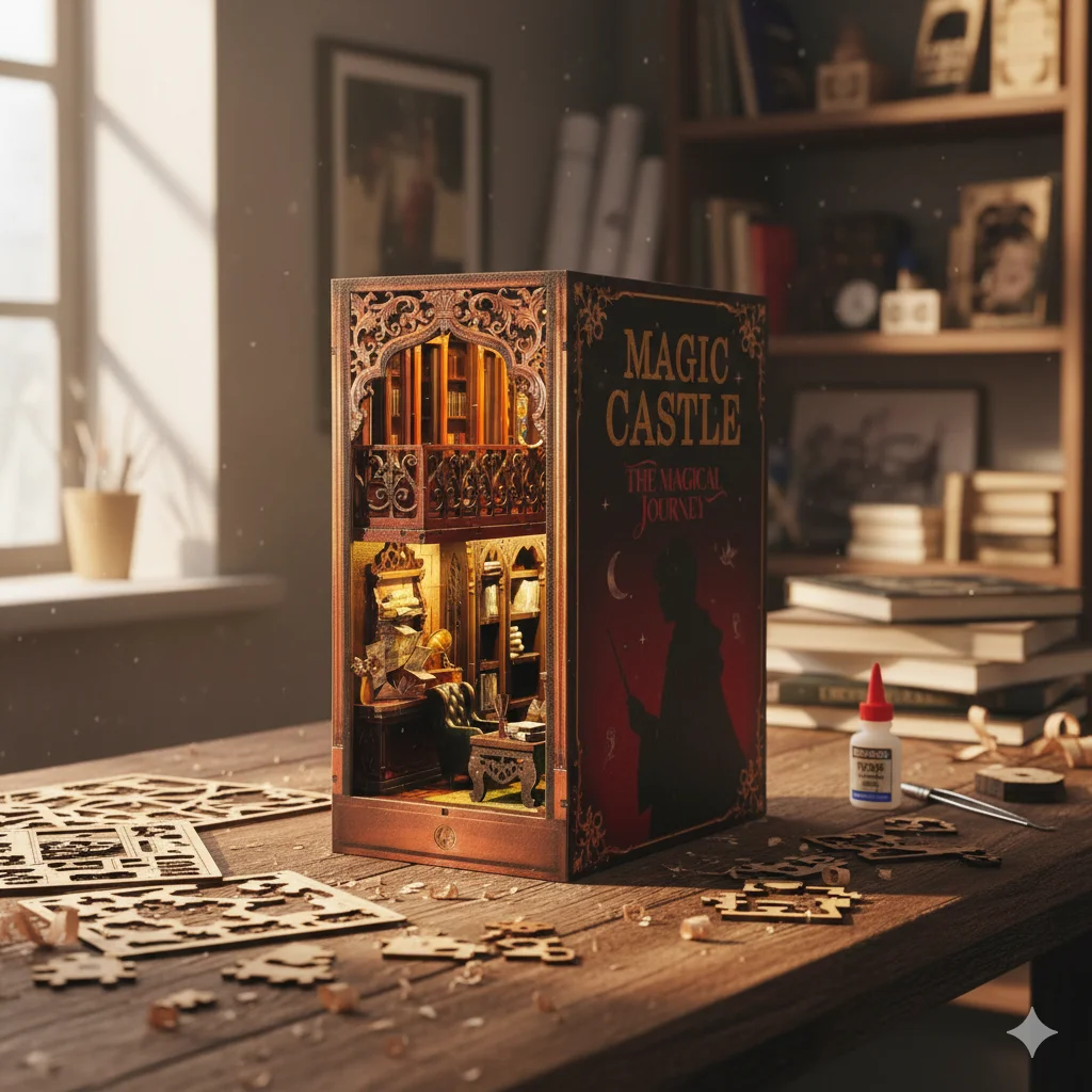 

OUZEY 3d wood puzzle Room decoration Vintage Magic Library Model kit for adults miniature houses to assemble New year gift