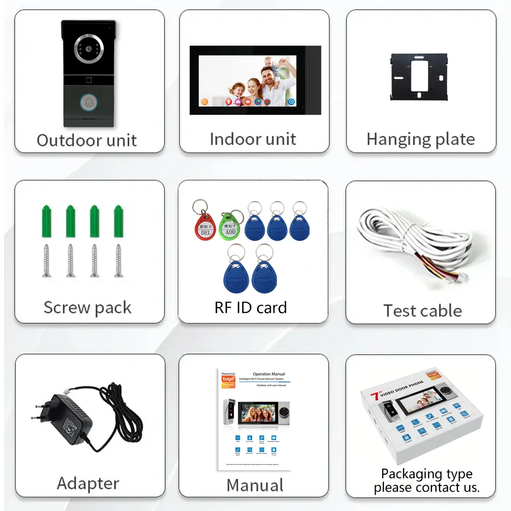 Tuya 7-Inch Intercom Doorbell Camera Surveillance Video Intercom 4-line Visual Door Telephone Intercom System