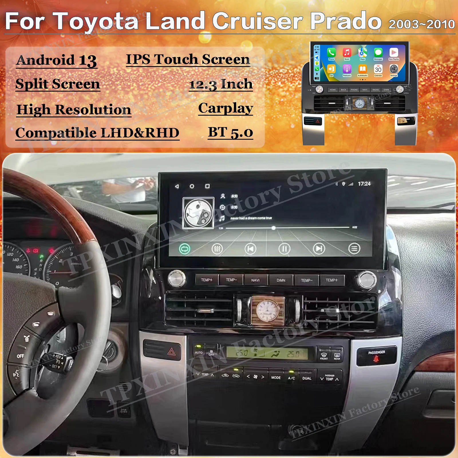 

Android Auto Multimedia For Toyota Land Cruiser Prado 2003~2010 GPS Navigation Car Radio offline map Stereo Receiver Head Unit
