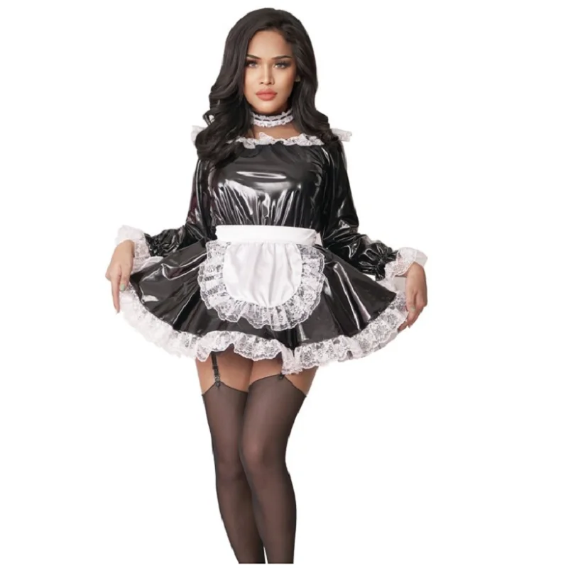 Hot selling Sissy maid black and white patchwork dress cosplay long sleeved with shorts maid set customization