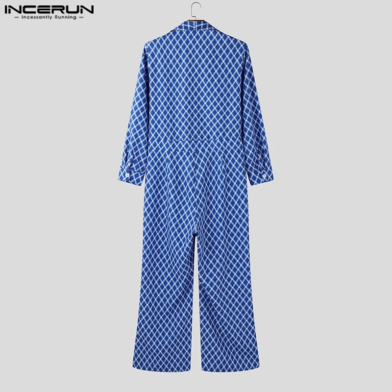 INCERUN Uomini Bello Stampa Rombica Tute Casual Stile Ameican Pantaloni Lunghi Allentati 2024 Oversize Elegante Pendolarismo Pantaloni Maschili