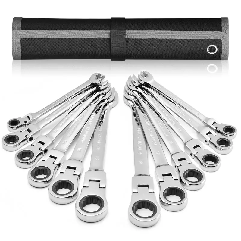 

Flexible Head Gear Wrenchs Ratchet Combination Bicycle Auto Repair Tools Metric 72-Tooth Ratchet Wrench Spanner CR-V Chrome