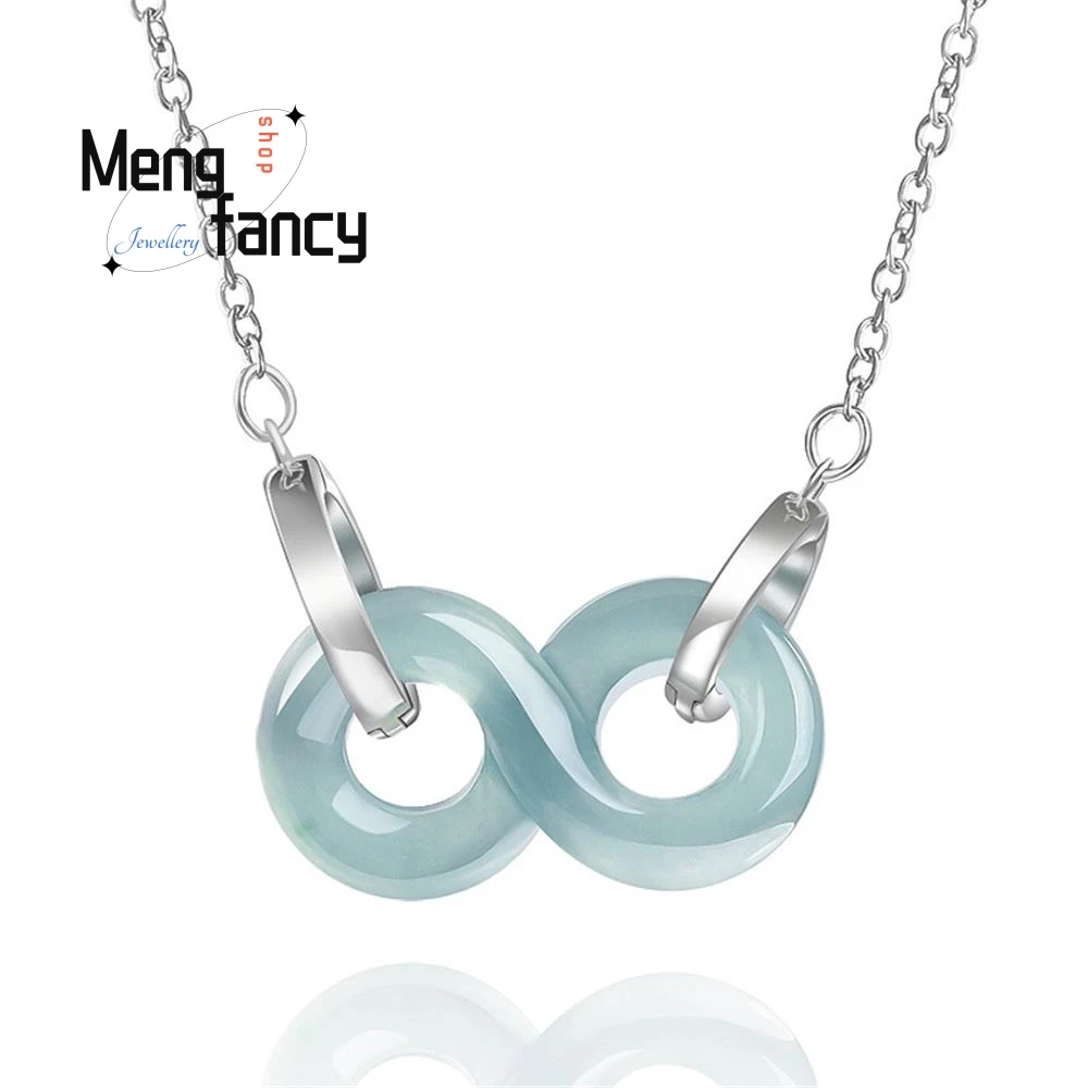 

Natural Jadeite A-grade Blue Water Double-ring Eternal Pendant S925 Silver Inlaid With Ice-type Jade Luxury Fashion Fine Jewelry