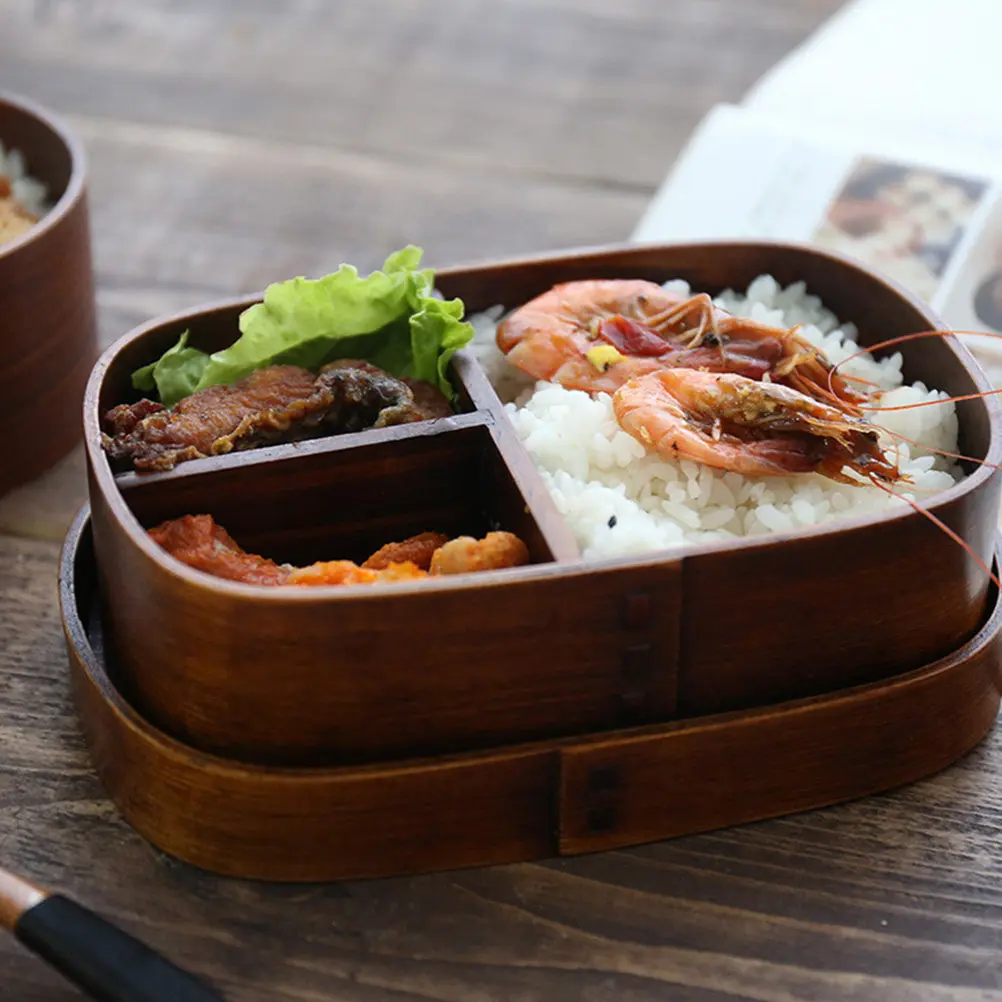 

1Pcs Natural Wood Bento Box High Quality Divided Lunch Container Leak Proof Lid Large Capacity Meal Prep Box for Work School