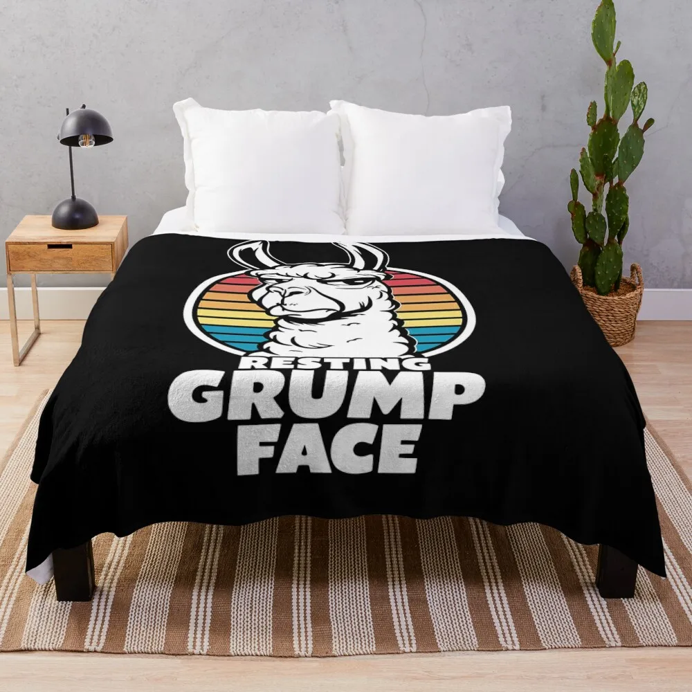 

Resting Grump Face Llama Funny Retro Rainbow Design Throw Blanket For Decorative Sofa Beautifuls Blankets