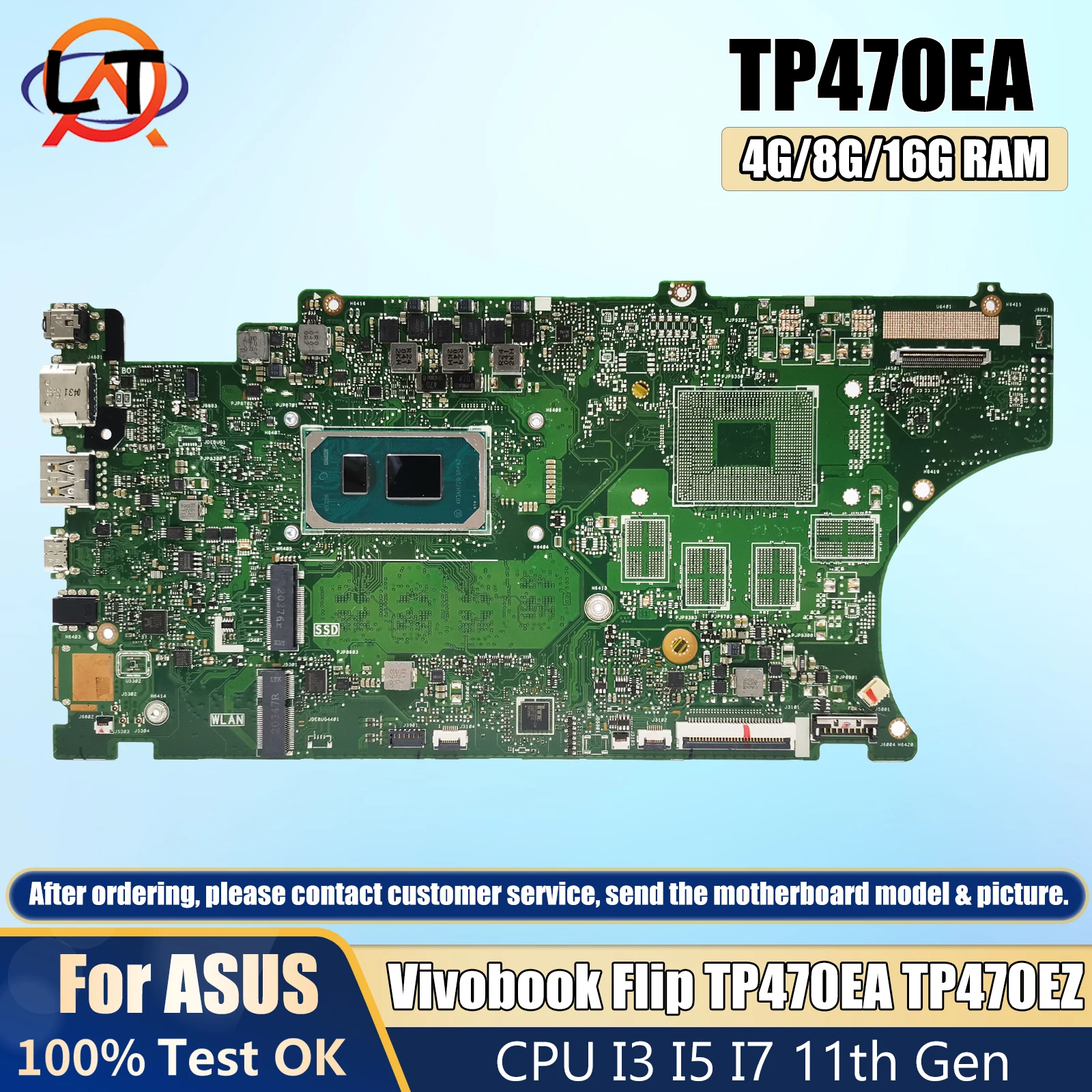 

TP470EA Mainboard For ASUS VivoBook Flip TP470E TP470EZ Laptop Motherboard CPU I3 I5 I7 11th Gen 4G/8G/16G RAM