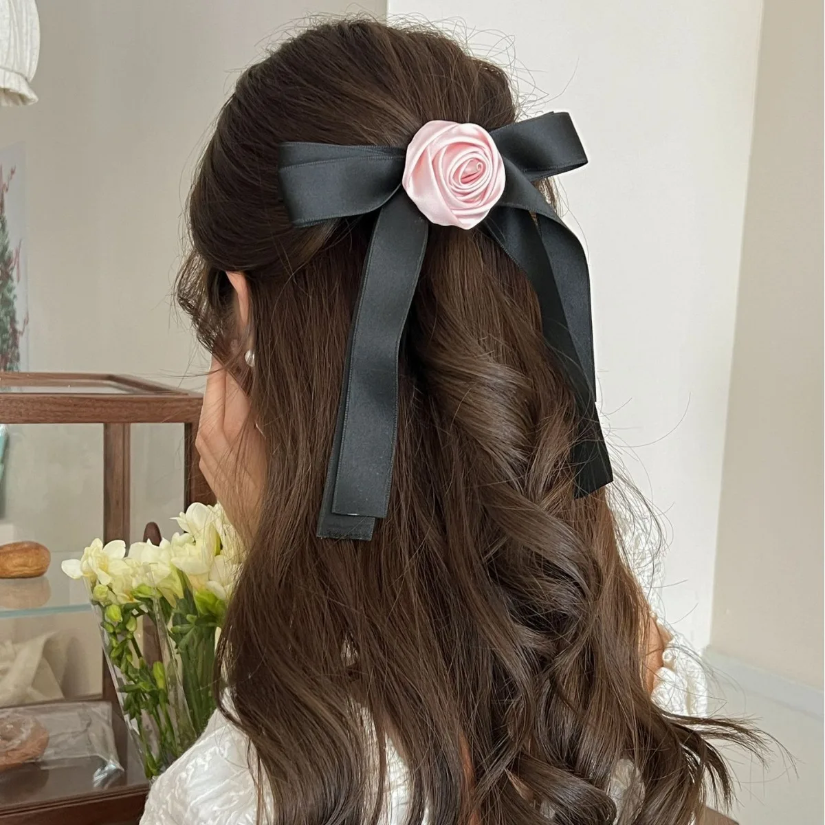 1 Stück elegante und süße Haarspange mit rosa Schleife für Mädchen, Haarspange zur Verwendung an der Seite, Haargummis, Haaraccessoires. – Detail 2