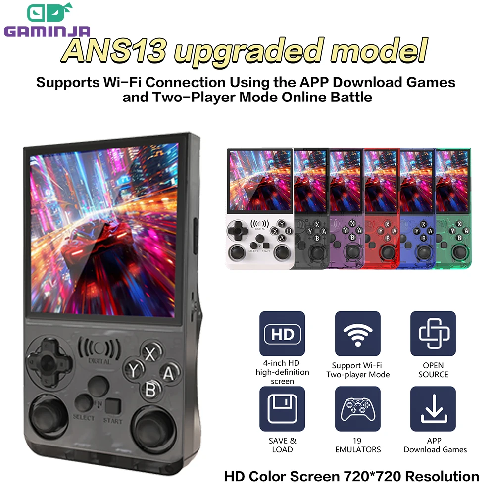 

GAMINJA Retro Handheld Video Game Console WiFi 0‑lag Global Online Battle Download Games Via Official APP Retro Video Game Player Gift