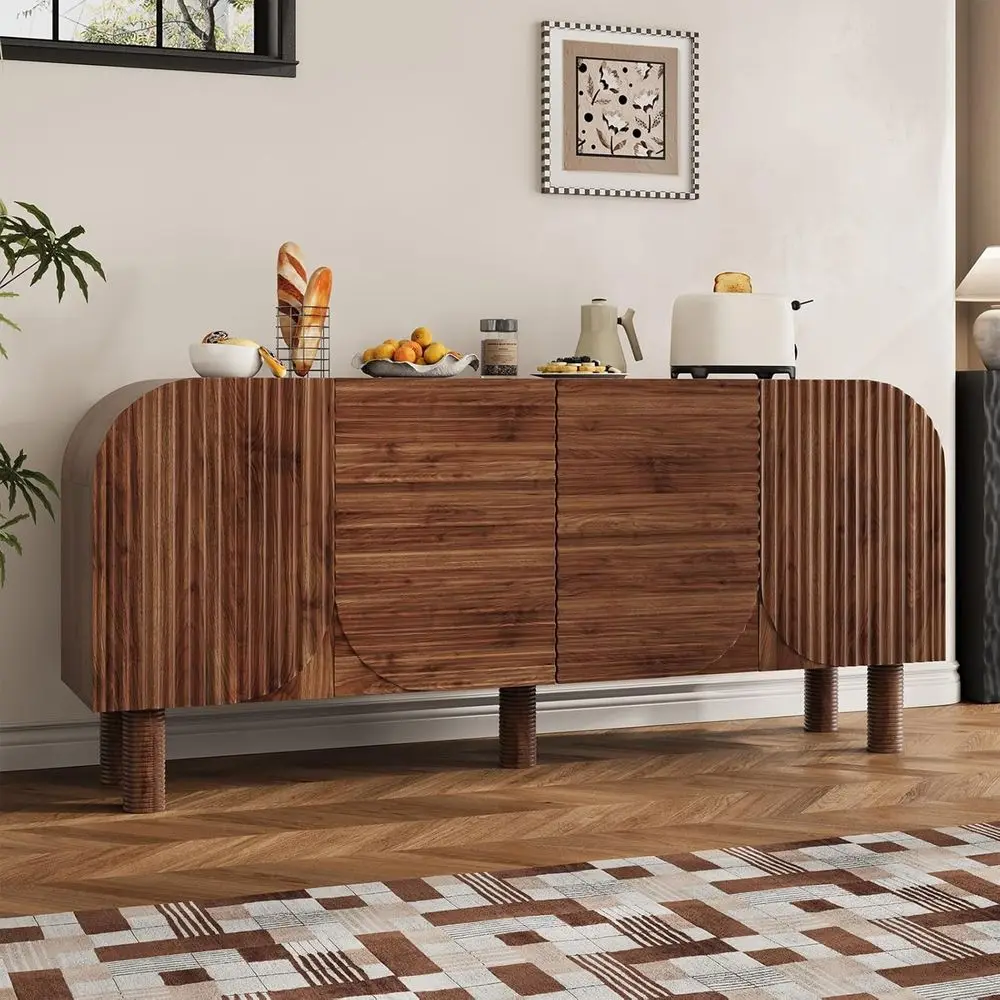 

Буфет из орехового дерева с изогнутыми фасадами и 4 ящиками для гостиной, прихожей, кухни или холла