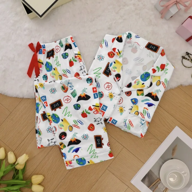 

Cross-border 2026 Summer New Fashion Printed Lapel Short-sleeved Casual Pajamas Can Be Worn Outside Home Clothes Set Wholesale