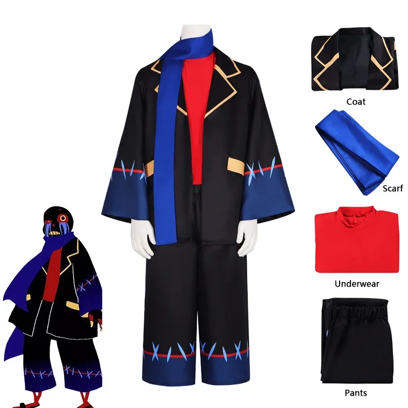 

CosplayHot Game Error Sans Cosplay Costume Anime Frisk Blue Trench Pants Uniform Suit and Scarft Set Halloween Party Role Sans C