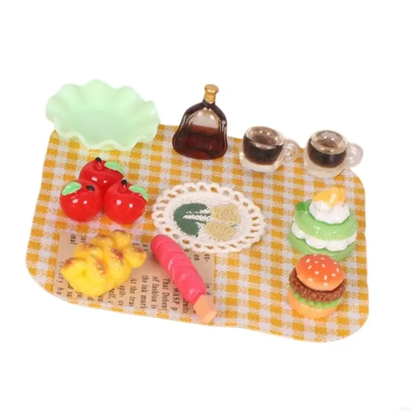 Miniatur-Picknick-Mahlzeit-Lebensmittelmodell-Figurenset Maßstab 1:12 für Puppenhaus mit realistischen und Utensilien – Detail 2