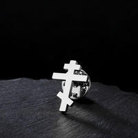 LIKGREAT Orthodox Cross Brooch for Men Catholicism Symbol Pin Stainless Steel Jewelry Russian Greek Catholic Gift for Shirt Suit