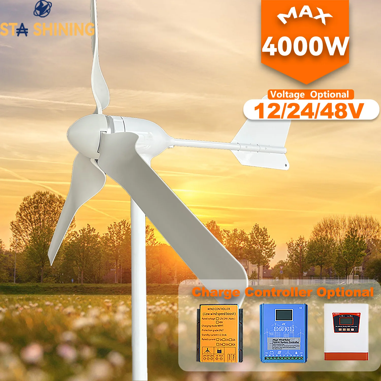 【Higher-Output】Horizontal Wind Turbine Generator 4000W Windmill w/MPPT Charger/Hybrid Solar Wind Power System, Home Use 3 Blades