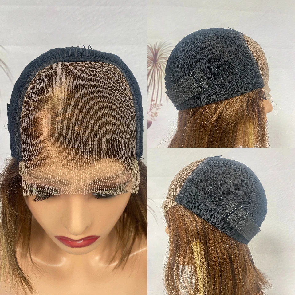 4/27 Highlight 4x4 Body Wave Glueless Closure Human Hair Wig Short Bob Blonde Human Hair Wigs Short Bob Human Hair Wigs Bob Wig