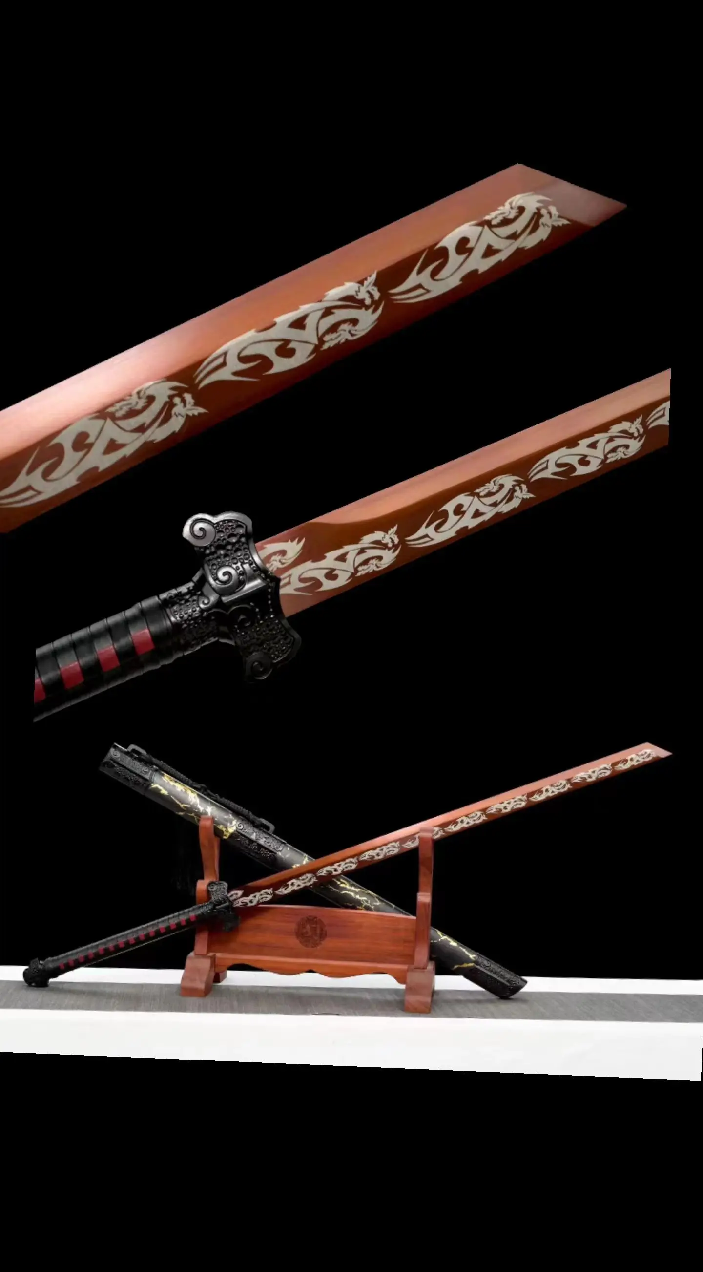 Real Handmade Flame Sword, Multi Refined Manganese Steel Blade, Chinese Kungfu Wushu, Martial Battle War, Unsharpened