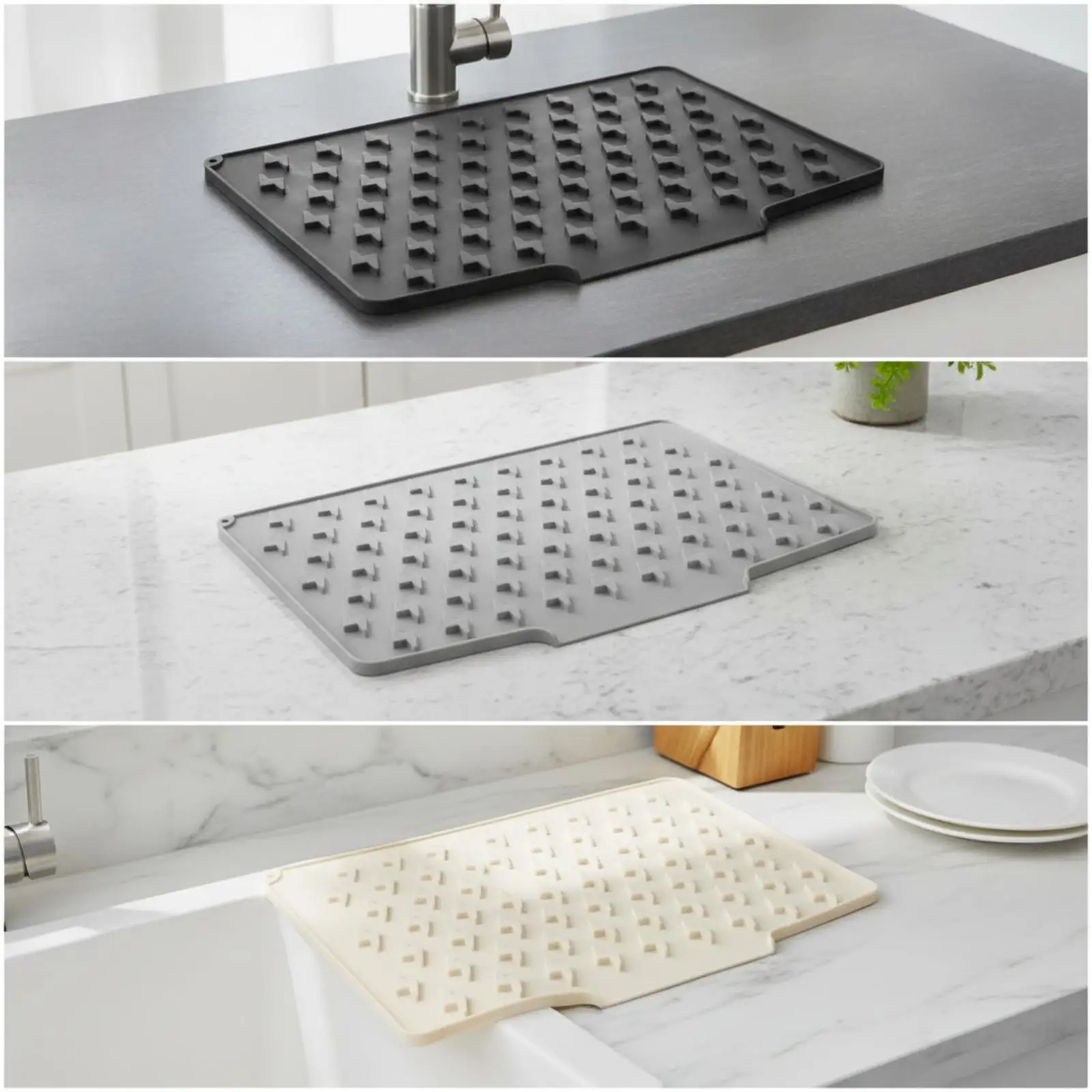 Compact Silicone Dish Drying Mat for Kitchen Counter Drain Tray Non Scratch Heatproof Cookware Cushion Pad